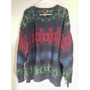 VTG Boston Traders Knit Sweater Adult Large MultiColored 100% Wool Geometric